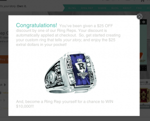 Pop-up Message of $25 OFF