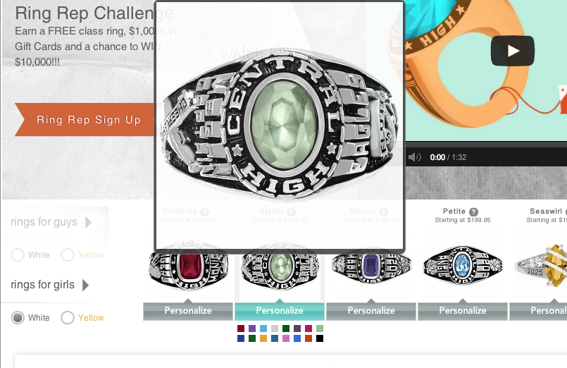 High School Class Rings Different Birth Stone Colors