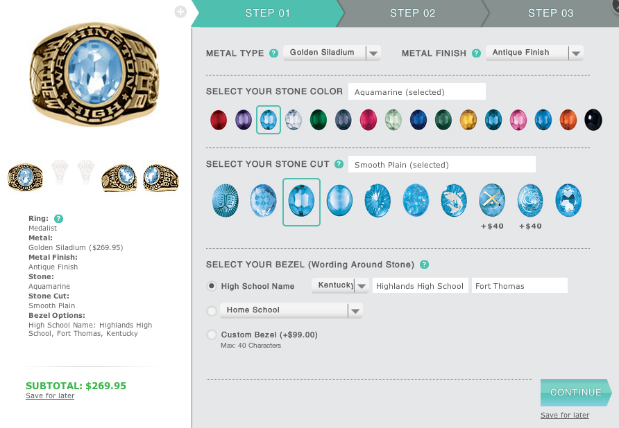 Step 01 of Artcarved Medalist Class Ring Configurator