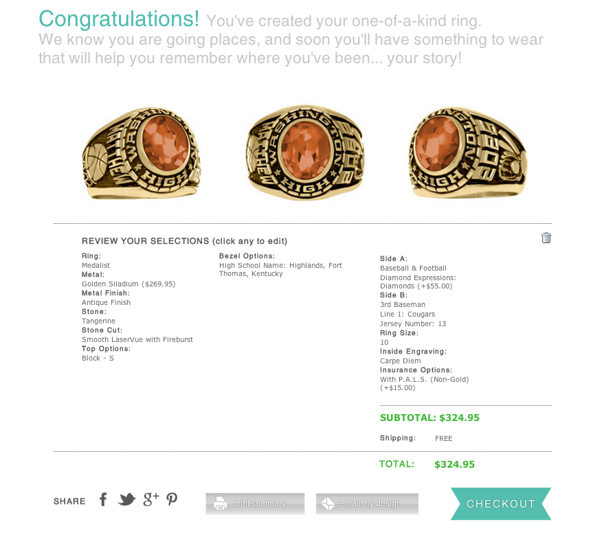 Class Ring Cart Page